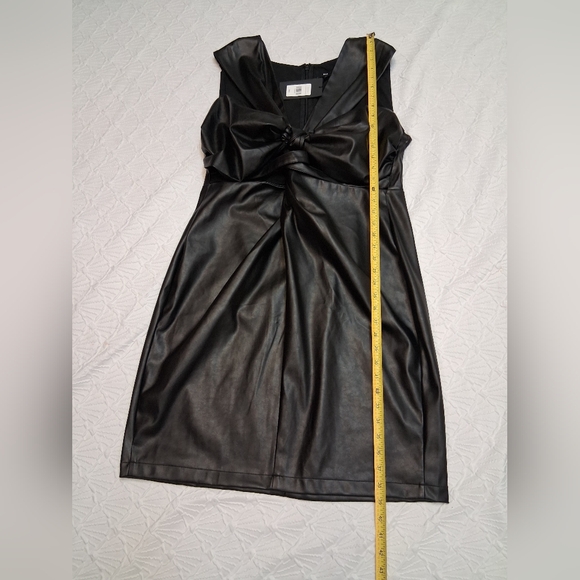 FTF Strapless Black Faux Leather Knot-Front Evening Dress Midi - Picture 14 of 16